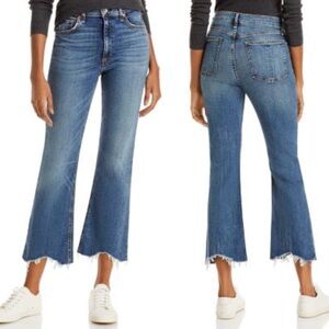 Rag & Bone Nina High Rise Ankle Flare Copper Hill Jeans Distressed Hem